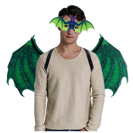 Halloween Rekvisita Bat Vampire Mask, Wings Set Green M