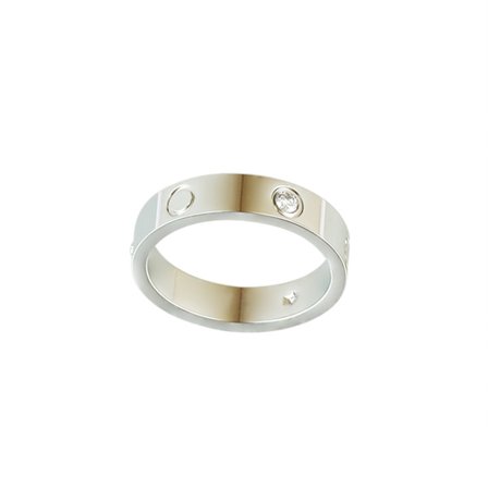 Kajia Ring Mode Titaniumstål Galvaniserad Parring Tre Diamant Ring Par 4mm silver med diamant