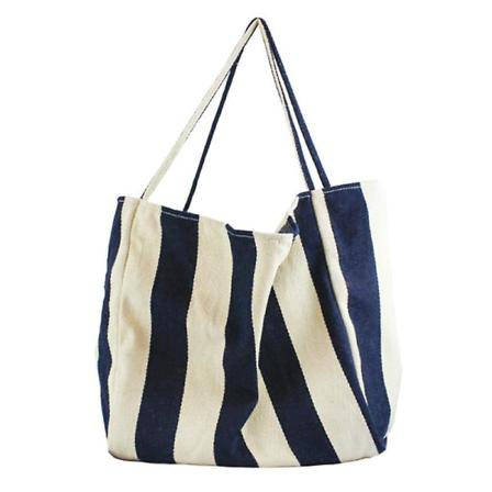 Naisten Canvas-kassit, Suuri Canvas-ostoskassit Olkalaukut Koristeluun Rantakassit Taskuilla Ostoskassi 1kpl Striped navy blue