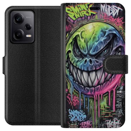Yhteensopiva Lompakkokotelo Xiaomi Redmi Note 12 Pro Värikäs graffitipiirros pahansuipasti hymyilevästä hirviökasvoista, jossa valuvat neonvärit