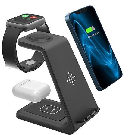 3 in 1 -latausasema, joka on yhteensopiva Apple Iphone / Iwatch / Airpods, 18 W lataustelakan langattoman alustan kanssa black