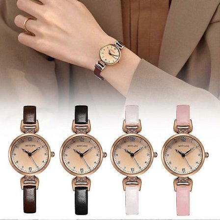 Klokke for kvinner Damearmbåndsur Retro Vintage Lærarmbånd Kvarts Klokke