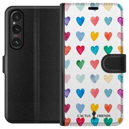 Yhteensopiva Lompakkokotelo Sony Sony Xperia 1 VI Cactus and Friends - Watercolor Love Grid