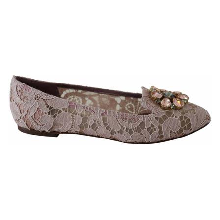 Dolce & Gabbana Taormina Lace Crystal Vally Flats Sko Pink, Dame, Størrelse: 36 EU