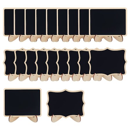 20 stk. mini tavle sett, liten tretavle med stativ, tretavler for merking, notatblokk, plasskort