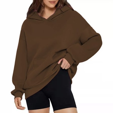 Lediga Luvtröjor Dam Enfärgad Långärmad Oversized Sweatshirt Kamel