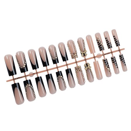 24x Fransk Manikyr Tryck På Naglar Strass Akryl Naglar Lång Kista Falska Naglar