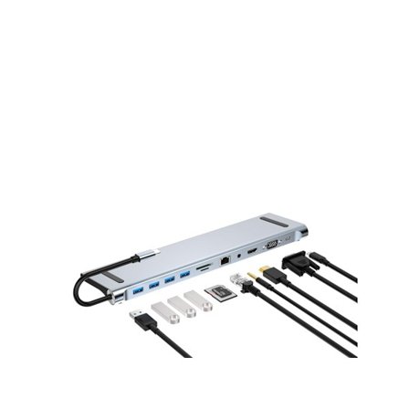 USB C HUB, 10-i-1 Adapter Dockingstation med 4K HDMI, VGA, 87W PD, 5Gbps USB3.0/2.0, RJ45 Ethernet, SD/TF-kortläsare