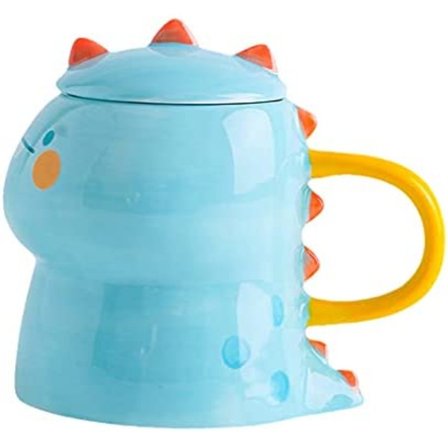 Dinosaurusmukikupillinen kannella 3D-mukina keraaminen maito- tai kahvimuki teemuki pari-mukina syntymäpäivälahja (dinosaur, sininen, 450 ml)