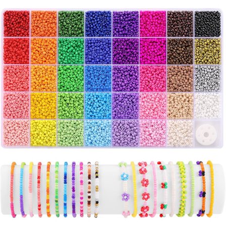 39 farver 3 mm rocaiperler, 9600 stykker små perler til smykkefremstilling, små hobbyperler til armbåndsfremstilling 1. Ensfarvet 3 mm