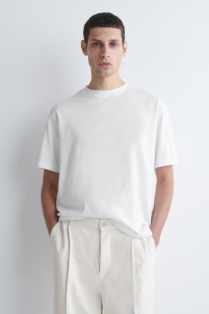 COS Men's T-Shirt In Cotone Leggero Con Taglio Rilassato in Bianco