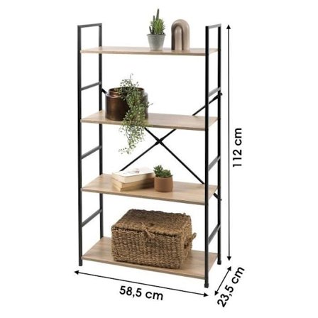 Förvaringshylla - Vintage - 4 nivåer - Metall och trä - 58,5x23,5x112 cm - Att montera själv