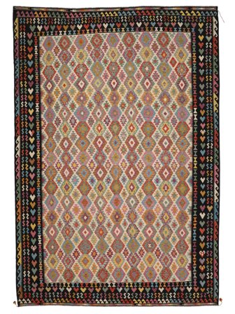 405X570 Tapis Kilim Afghan Old Style D'orient Marron/Noir Grand (Laine, Afghanistan) Carpetvista