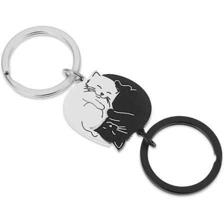 2-pack Söt Katt Nyckelring Set, Par Matchande Nyckelringar för Jubileum, Bröllop, Födelsedagspresenter - Stål