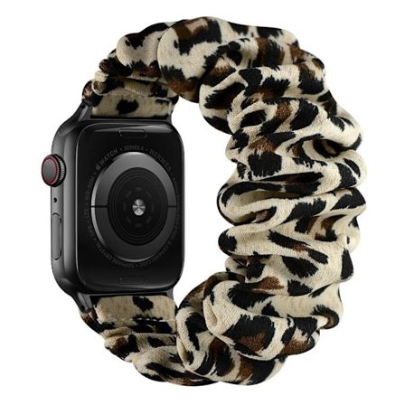 Apple Watch Series 6 / 5 44mm elastic hair band style watch strap - Black Connector / Leopard / Size: L
