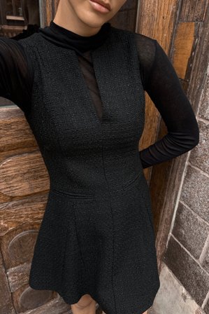 NA-KD Boucle V Neck Mini Dress - Julekjoler - Sort - EU 42