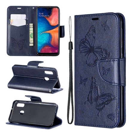 Butterfly läder Samsung Galaxy A20e fodral - Blå