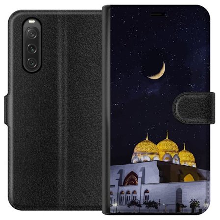 Yhteensopiva Lompakkokotelo Sony Xperia 10 V Tähtikirkas yö kultaisine kupoleineen ja puolikuun yllä valaistun moskeijan yllä