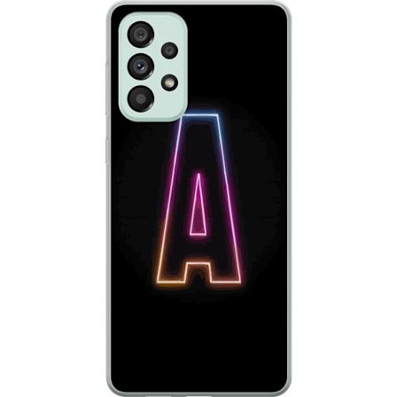 Yhteensopiva Puhelinkuori Samsung Samsung Galaxy A73 5G Minimalistinen neonkirjain A sateenkaarenvärisessä valossa mustaa taustaa vasten modernissa