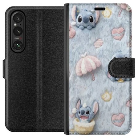 Kompatibelt Lommeboketui til Sony Xperia 1 VI Broder mønster med hjerter, paraplyer og pastellfarget myk bakgrunn