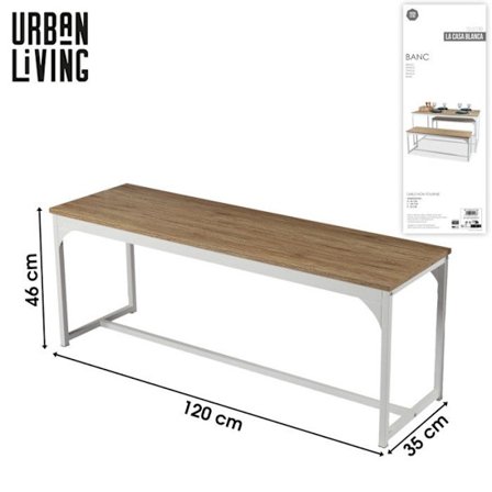 Bänk i trä och metall "La Casa Blanca" - Vit/Brun - L 120 x H 46 x P 35 cm