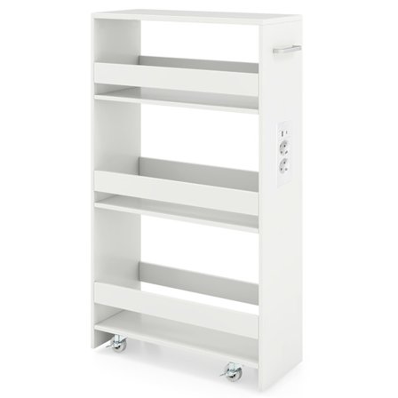 Smal rullende opbevaringsvogn, 4-etagers med ladestation