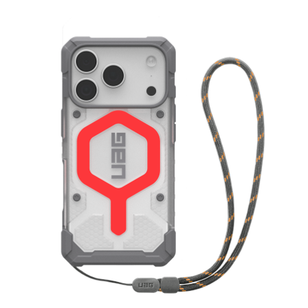 UAG Pathfinder Clear MagSafe Bundle-etui med snor til iPhone 17 Pro - Grå/Rød
