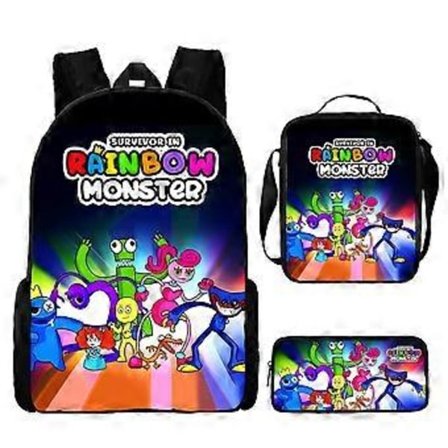 Rainbow Friends -koululaukku, sarjakuvareppu, olkalaukku ja penaali, kolmiosainen setti 6-NMAOV