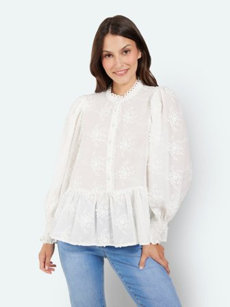 JENSEN - Bluse - Hvid - Blondedetalje