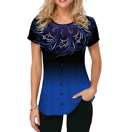 Naisten Gradient Button Lyhythihainen T-paita Kesä Casual Topit