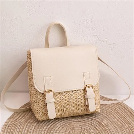 Fashionabla fritidsväskor i strå för kvinnor Mini Retro Väv Damhandväska Nischdesignerväska High End Liten ryggsäck Vävd rotting~07374