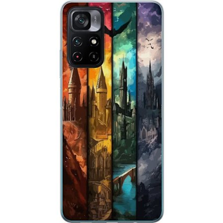 Kompatibel Mobilcover til Xiaomi Xiaomi Poco M4 Pro 5G Fire magiske slotte i forskellige elementfarver, episk fantasykunst med ild vand luft og mørke