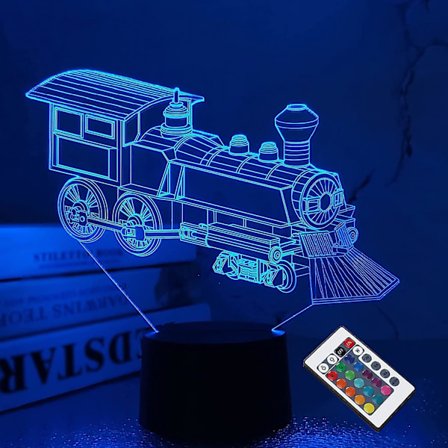 Tog natlys 3D illusionslampe 16 farver skiftende med fjernbetjening dæmpningsfunktion B091-709