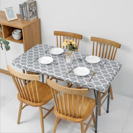 Pyöreä pöydänsuoja, tahroja hylkivä PVC-pöytäliina joustavalla reunuksella, kestävä vedenpitävä suojus ruokapöydille, pyyhkäisy puhdas naarmuuntumaton