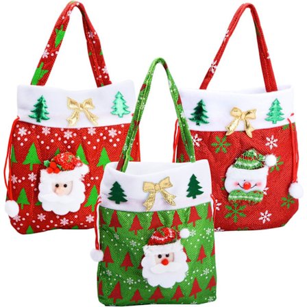 3 stk juleposer med snøring, nisse, julenisse, skinnende juleboks