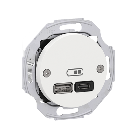 Schneider Electric WDE011764 Laddstation 2 utgångar, 45W, Typ A+C, infälld, IP21 Vit, Strömbrytare & vägguttag