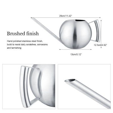 Rostfritt stål Vattenkanna 1000mL Lång Mun Rund Stänk Kruka för Hemträdgård Växt