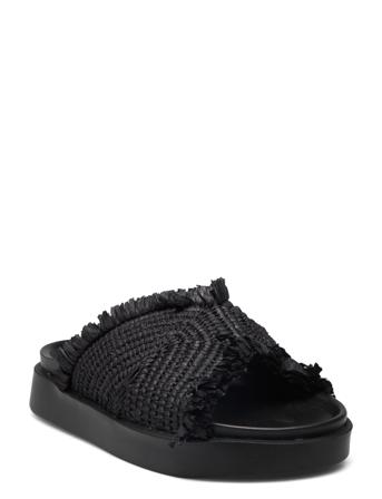 Raffia Moon Shoes Summer Shoes Flat Sandals Svart Inuikii*Betinget Tilbud