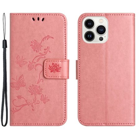 Läderfodral Fjärilar iPhone 15 Pro Max Rosa
