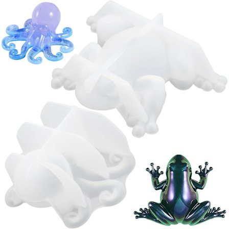 2 stk. Octopus Frog Resinforme, 3D Dyr Epoxy Resinforme, DIY Silikone Resin