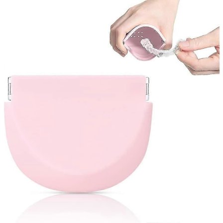 Nye modeller Matvaregodkjent silikonbeholder for rengjøring, bærbar protesebeholder Munnskjermbeholder (rosa)