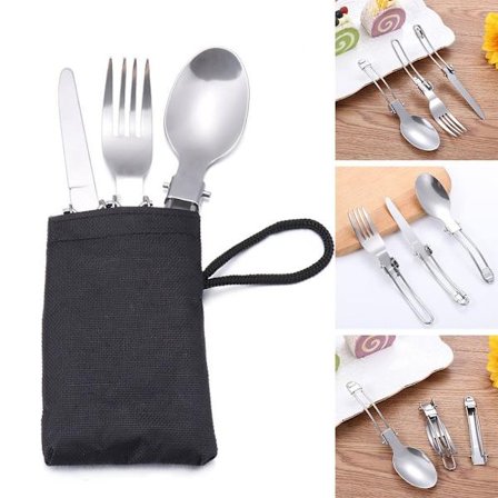 3Pcs Portable Outdoor Foldable Fork Spoon Picnic Camping Travel