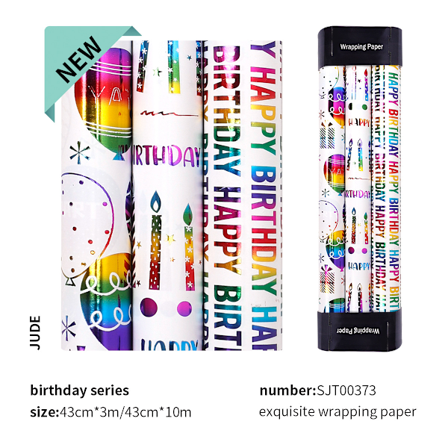 3 set med regnbågspappersrullar, färgglada födelsedagsdekorationer presentpappersrullar, varje rulle mäter 43cm x 3m