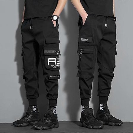 Cargo Byxor med Dragsko och Flera Fickor Herr Casual Cargo Byxor Lämpliga för Sommar Höst Utomhus svart