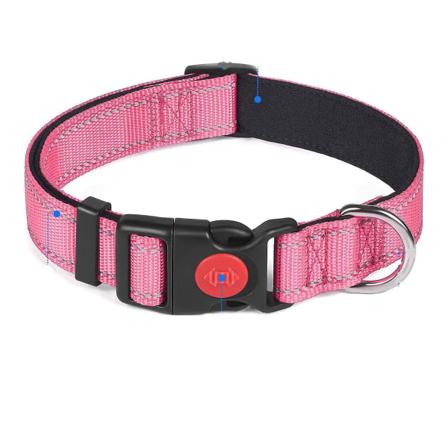 CDQ Reflekterende hundehalsbånd i nylon, justerbare dyrehalsbånd med blød neoprenpolstring, pink (S) Pink s