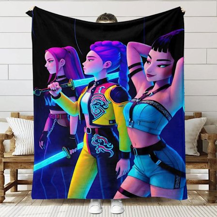 Huntrix K-Pop Printet Tæppe | Flannel Plaid til Sofa & Seng (Anime Tema) 70+100cm 18
