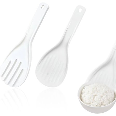 Risskeer, 2 stk. Non-stick risske, Risske til riskoger, Varmebestandig koger, Køkkenredskaber (Hvid)