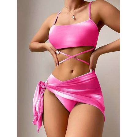 Bikini i tre deler med tie-dye-mønster og mesh-skjørt for kvinner 1 m