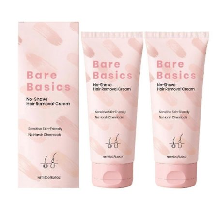 1-3X Bare Basics Hårborttagningskräm utan Rakning för Känslig Hud 150g Snabb Skonsam Hårborttagning för Mjuk Len Hud
