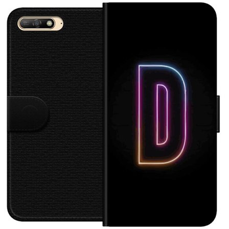 Kompatibelt Lommeboketui til Huawei Huawei Y6 (2018) Minimalistisk neonbokstav D i fargeskiftende lys mot svart bakgrunn i moderne digital design
